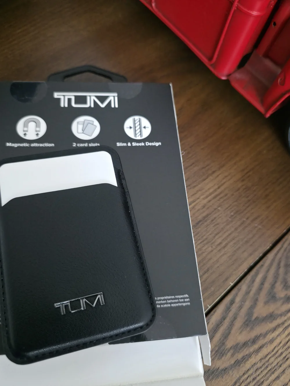 TUMI Black Leather Magnetic Card Pocket Phone Case